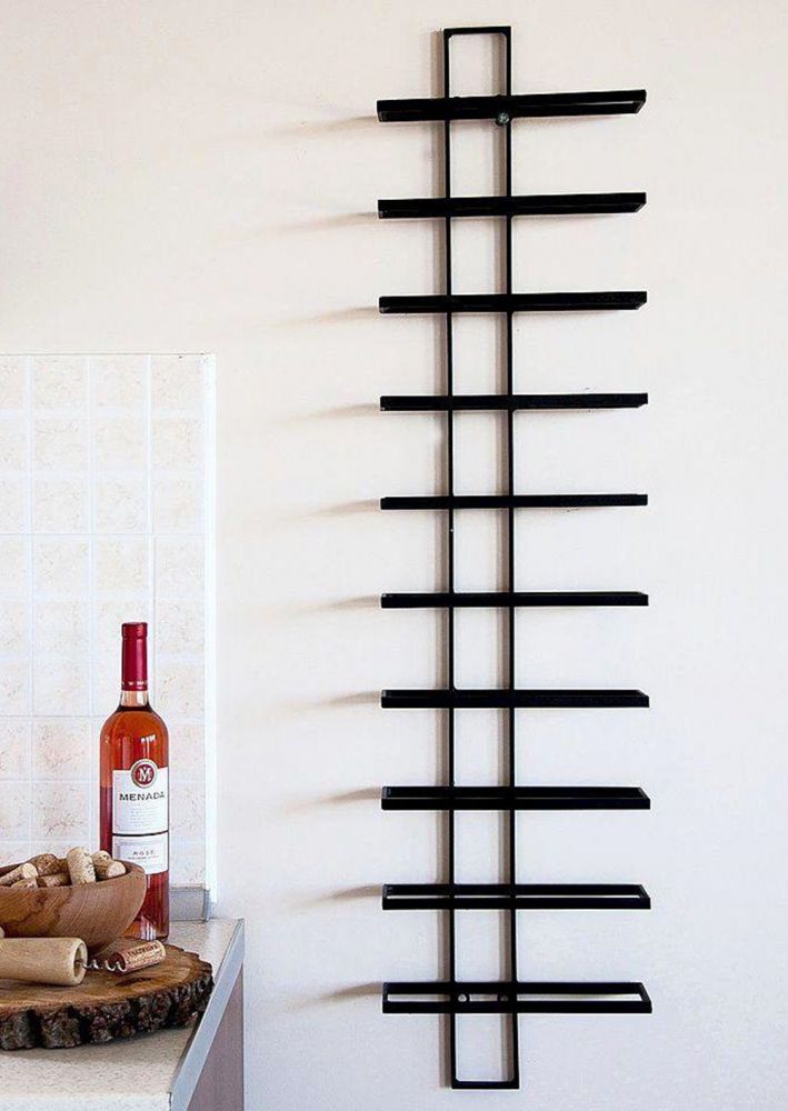 Weinregal Flaschenregal Metall Schwarz Wand Dies 116 cm für 10 Flaschen Flaschenständer Flaschenhalter