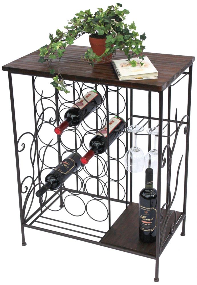 DanDiBo Wine rack with wooden shelf 12977 Bottle rack with glass holder 83 cm Brown Metal Wood Bottle holder Wine cabinet Shelf Standing