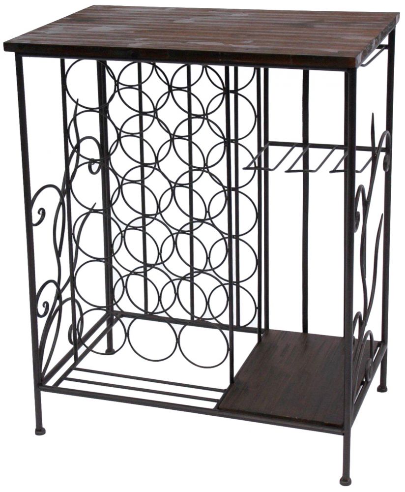 DanDiBo Wine rack with wooden shelf 12977 Bottle rack with glass holder 83 cm Brown Metal Wood Bottle holder Wine cabinet Shelf Standing
