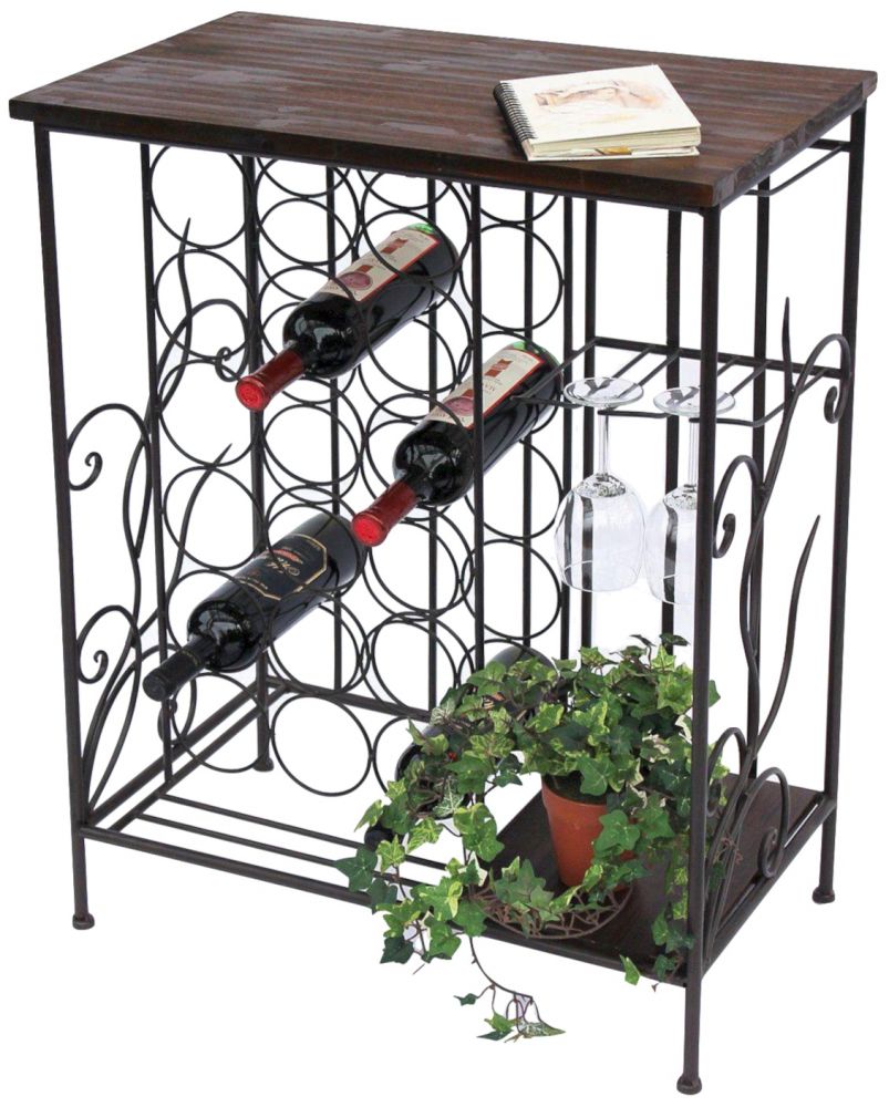 DanDiBo Wine rack with wooden shelf 12977 Bottle rack with glass holder 83 cm Brown Metal Wood Bottle holder Wine cabinet Shelf Standing