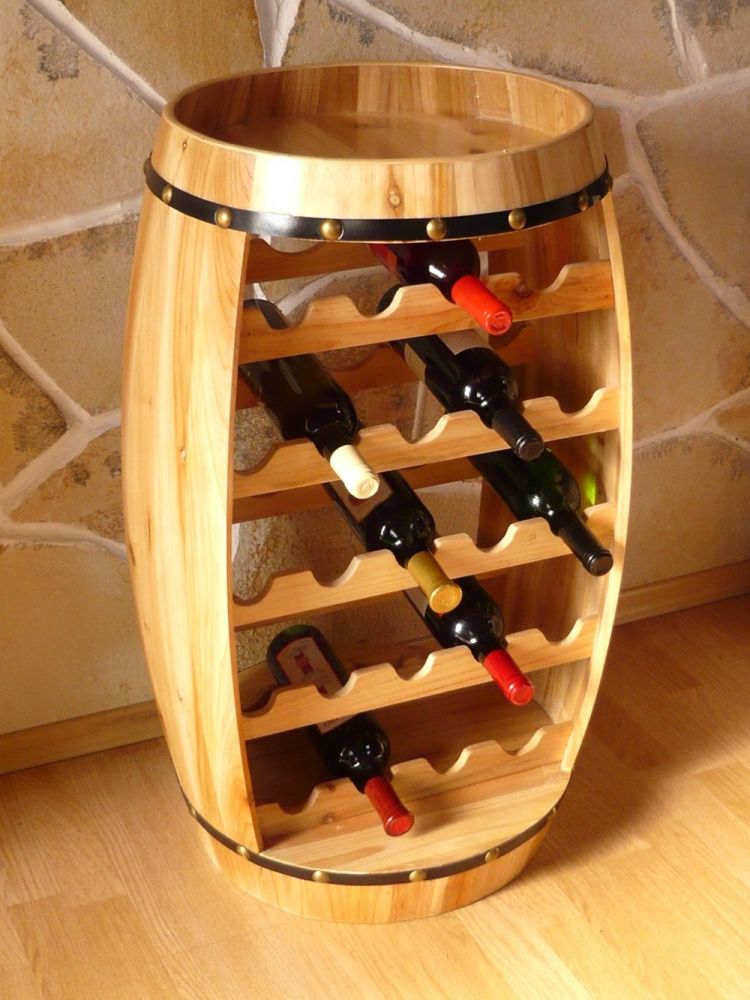 DanDiBo Weinregal Holz Stehend Weinfass 0370 Fass 80 cm Flaschenregal Flaschenständer Flaschenhalter Natur Bar Weinbar
