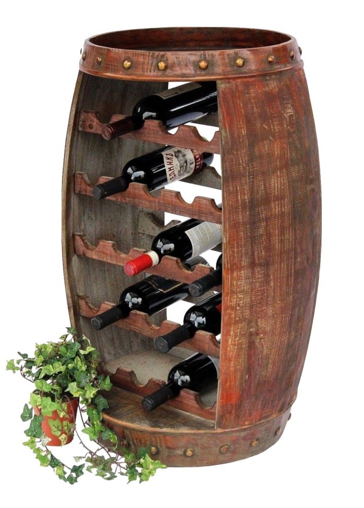 DanDiBo Wine Rack Wine Barrel 0370-R Wood Barrel 80 cm Freestanding Bottle Stand Bottle Holder Brown Bar Wine Bar