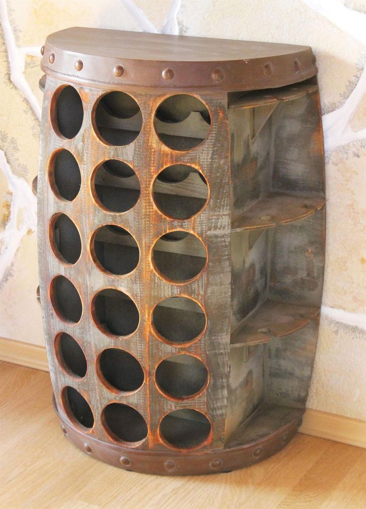 DanDiBo Weinregal Holz Stehend Rustikal Weinfass Flaschenregal 1486 Beistelltisch Schrank Fass Weinbar