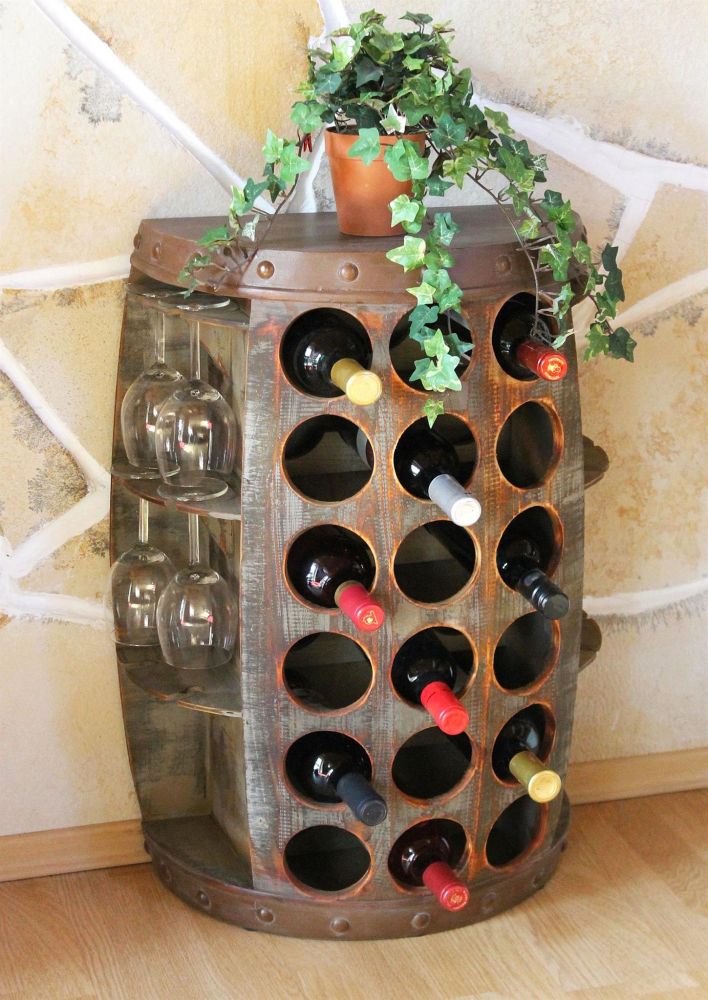 DanDiBo Weinregal Holz Stehend Rustikal Weinfass Flaschenregal 1486 Beistelltisch Schrank Fass Weinbar
