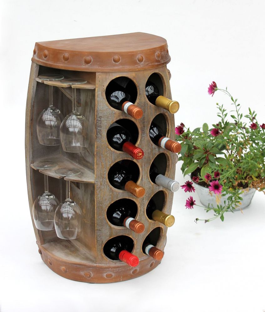 Weinregal Weinfass 1547 Beistelltisch Schrank Fass aus Holz 65cm Weinbar Bar Wandtisch Flaschenregal