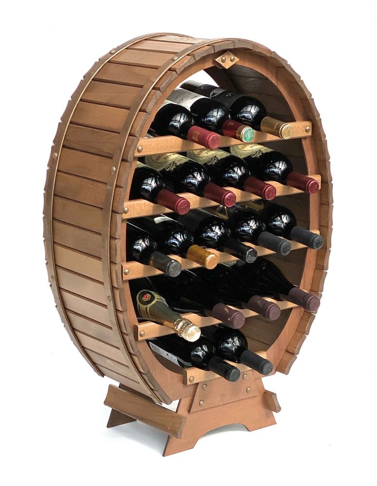 DanDiBo wine rack wood standing wine barrel 18 bottles brown stained bottle rack bottle holder barrel