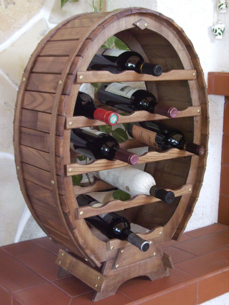 DanDiBo wine rack wood standing wine barrel 18 bottles brown stained bottle rack bottle holder barrel