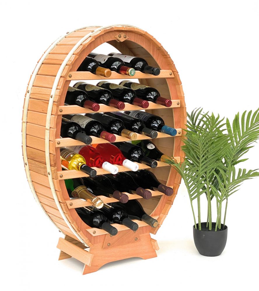 DanDiBo Weinregal Holz Stehend Weinfass 24 Flaschen Natur lackiert Wandregal Flaschenregal Flaschenhalter Fass
