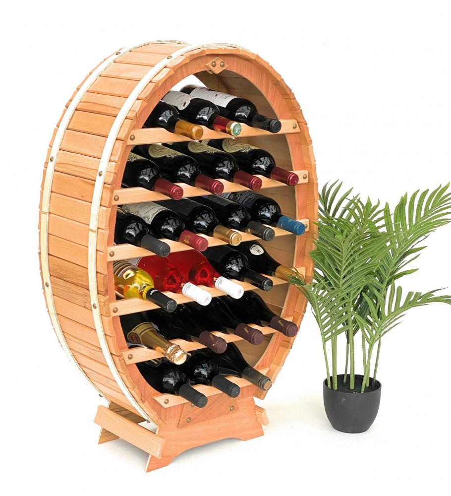 DanDiBo Weinregal Holz Stehend Weinfass 24 Flaschen Natur lackiert Wandregal Flaschenregal Flaschenhalter Fass