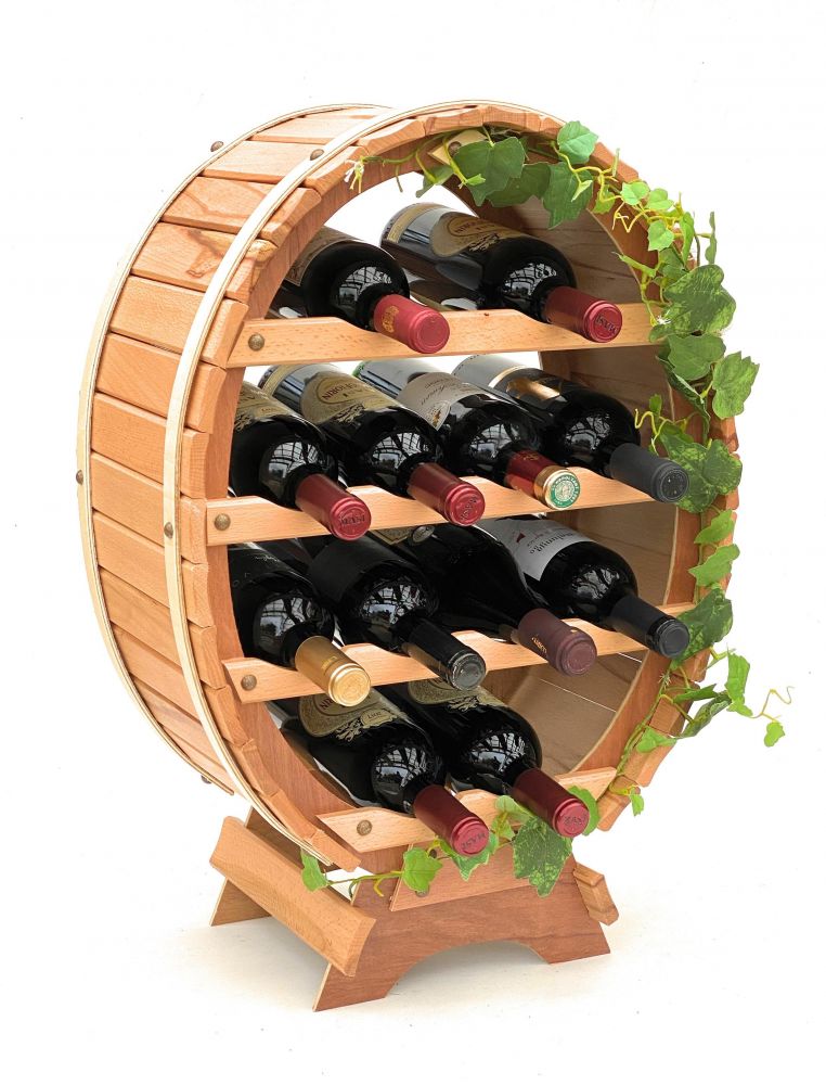 Weinregal Weinfass für 12 Flaschen Natur lackiert 65cm Flaschenhalter Flaschenregal Bar Fassform