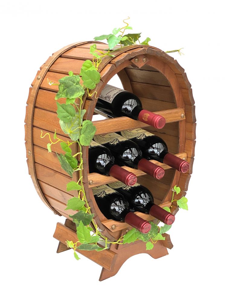 DanDiBo Weinregal Holz Stehend Weinfass 6 Flaschen Braun gebeizt Flaschenregal Flaschenhalter Fass
