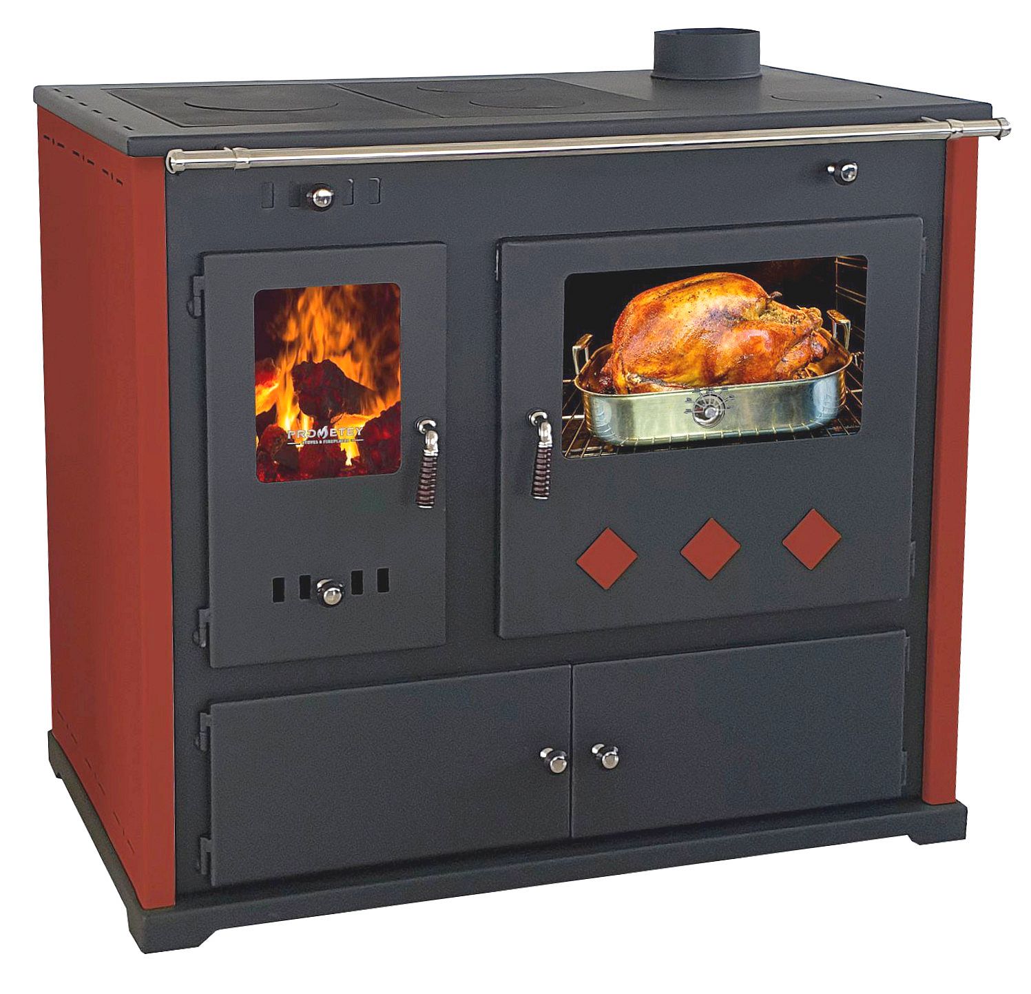EEK A+ Kaminofen mit Backfach und Herdplatte Lux Werkstattofen Holzofen