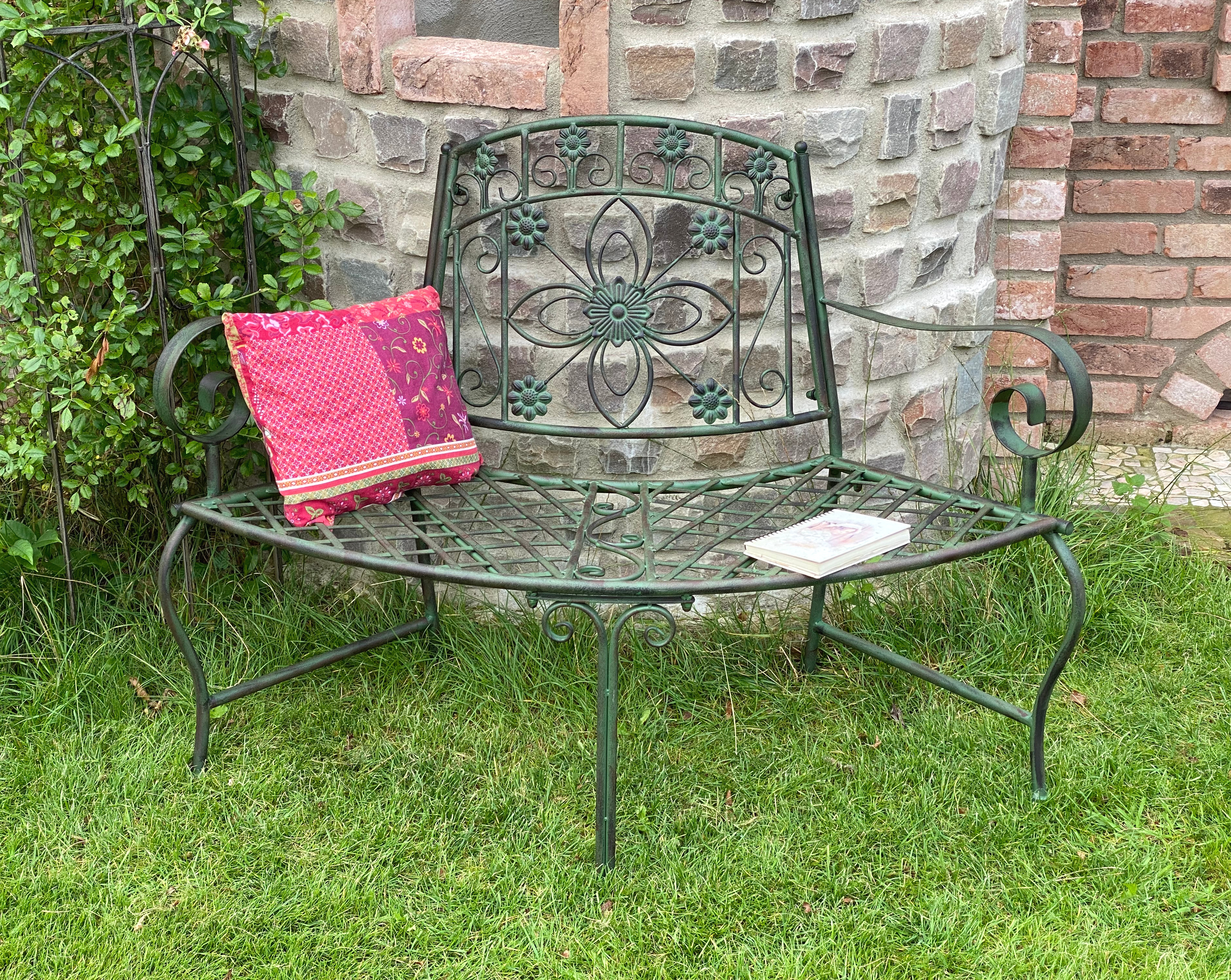 Sitzbank Halbrund Metall Wetterfest Grün 130 cm Baumbank 96009 Gartenbank Retro