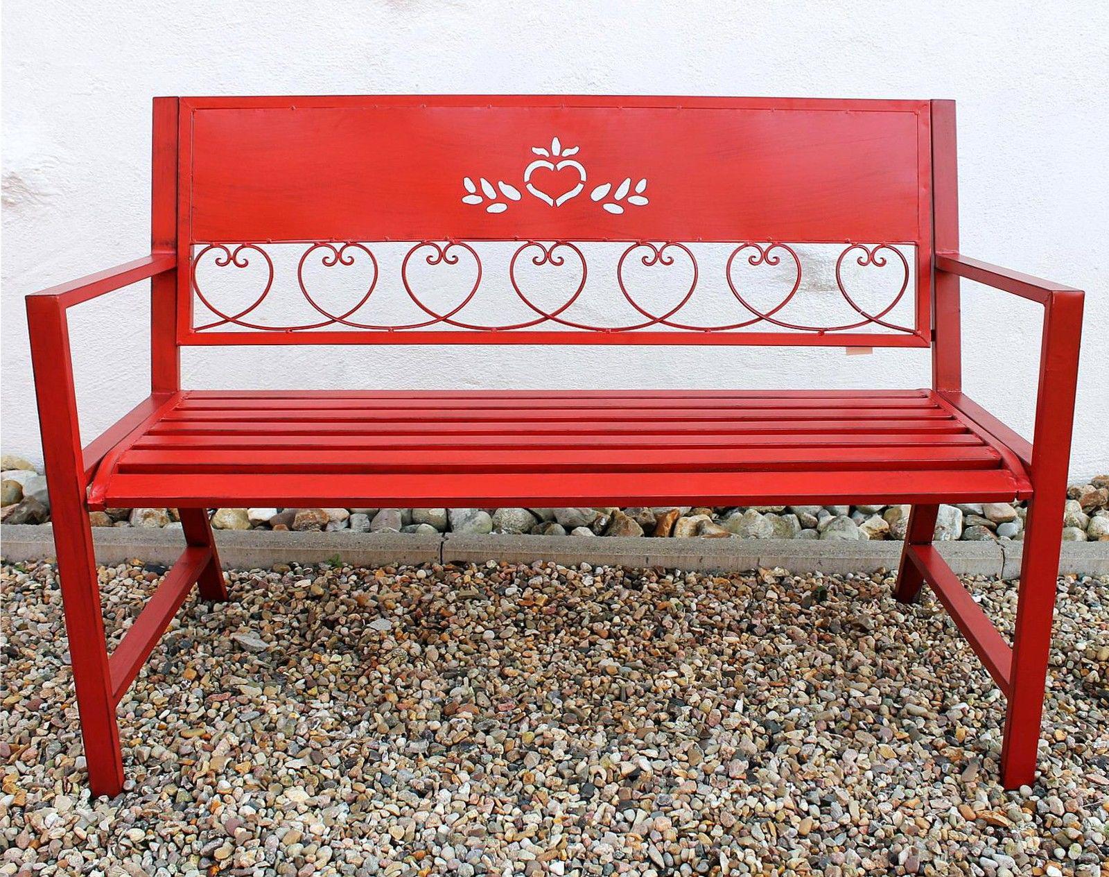 Gartenbank Metall Wetterfest Rot 120 cm 2 Sitzer Sitzbank