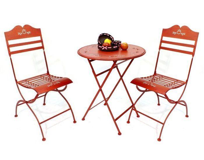 Sitzgruppe Passion Tisch mit 2 Stühle Set aus Metall Rot Sitzgruppe Passion Tisch mit 2 Stühle Set aus Metall Rot
