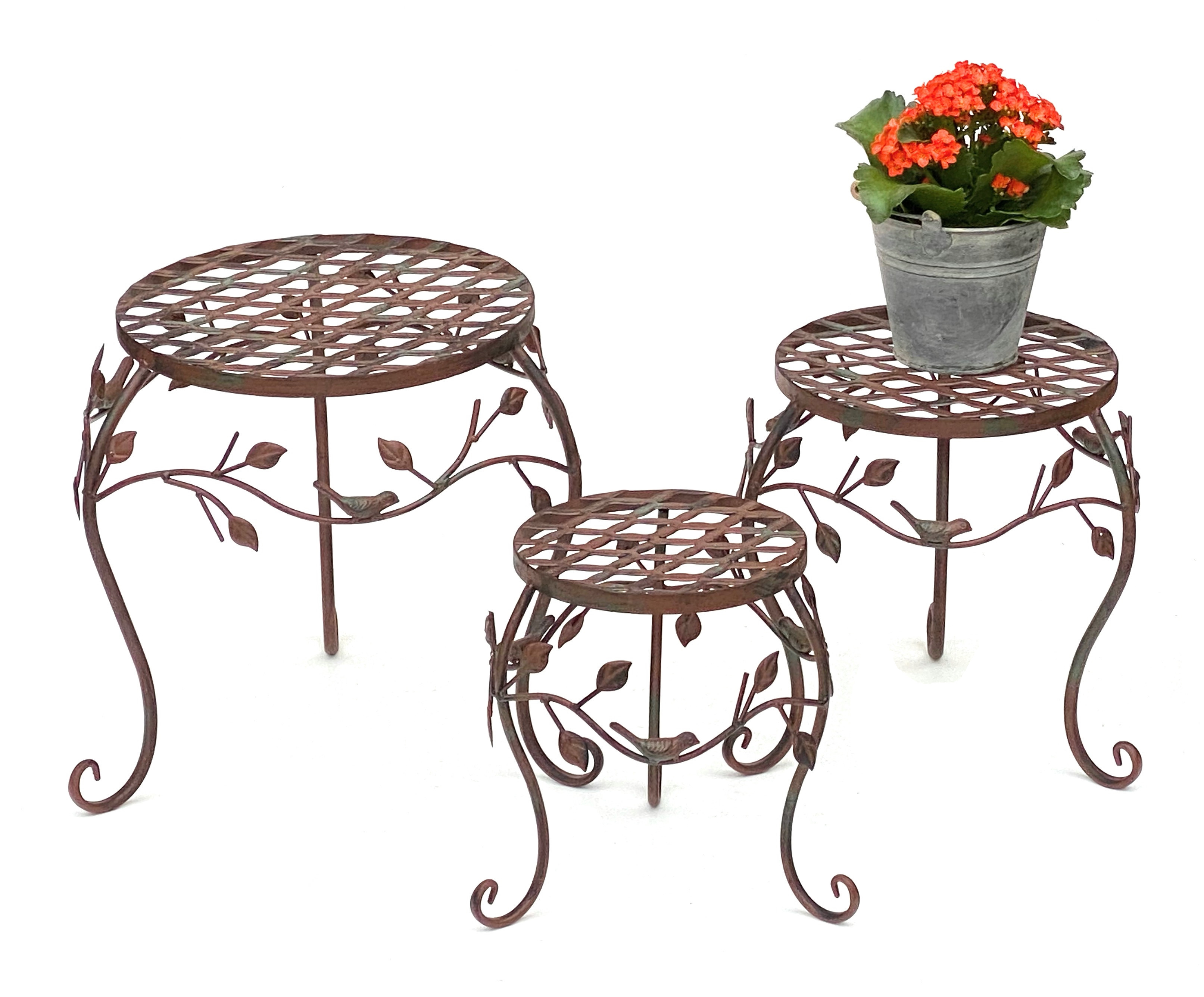 Blumenhocker Metall Braun 25-35 cm Blumenständer Blumensäule Antik Pflanzhocker