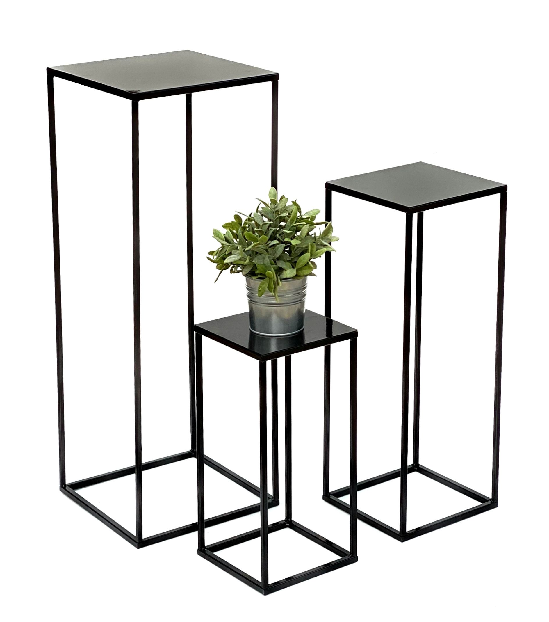 Blumenhocker Metall Schwarz Eckig 3er Set Blumenständer 434 Blumensäule
