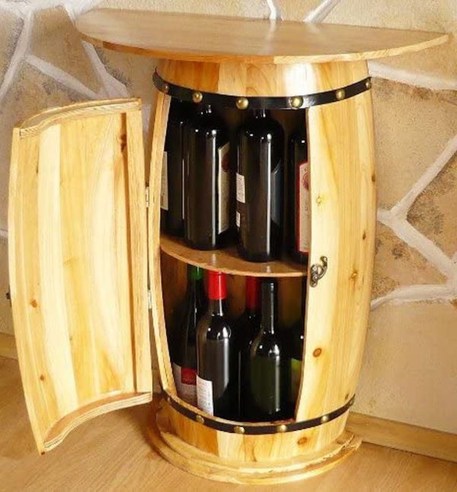 Wall Table Half Round Wood Table Wine Barrel 0373 Natural Wine Rack